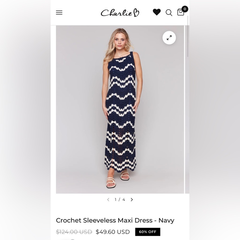 CHARLIE B Navy and White Crochet Maxi Dress